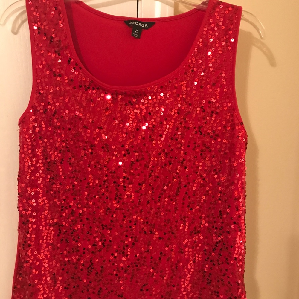 Red Sequined Short Sleeve Top